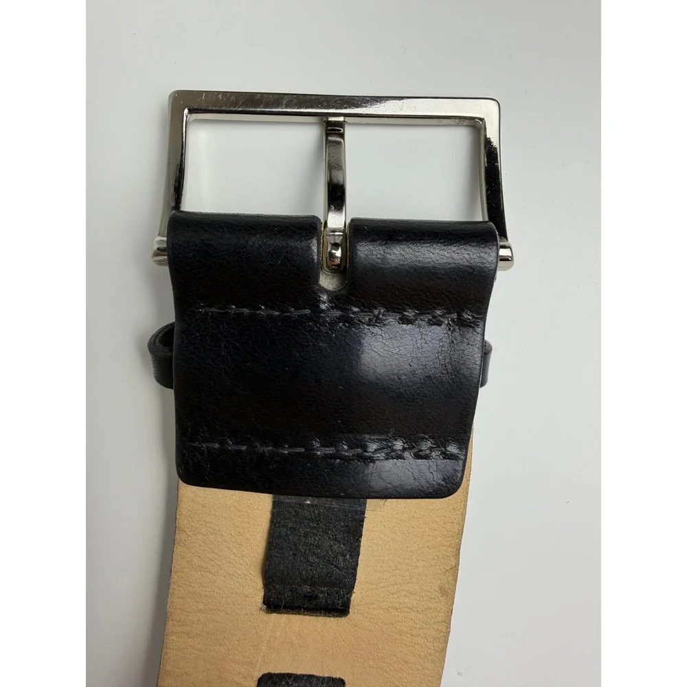 DKNY Womens Leather Wide Belt XL Black Silver Hardware Studded Statement 40